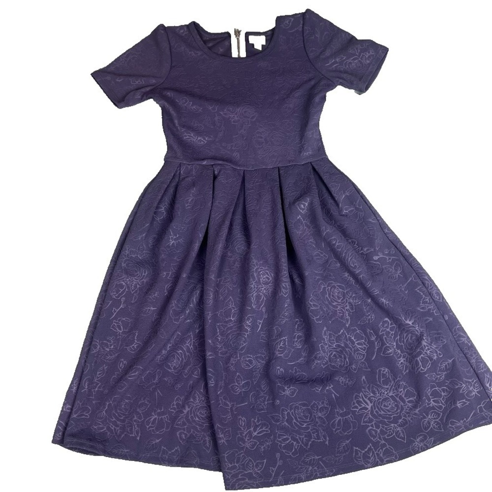 LuLaRoe Women S Purple Amelia Embossed Rose Floral Design Zipper & Pockets NWT